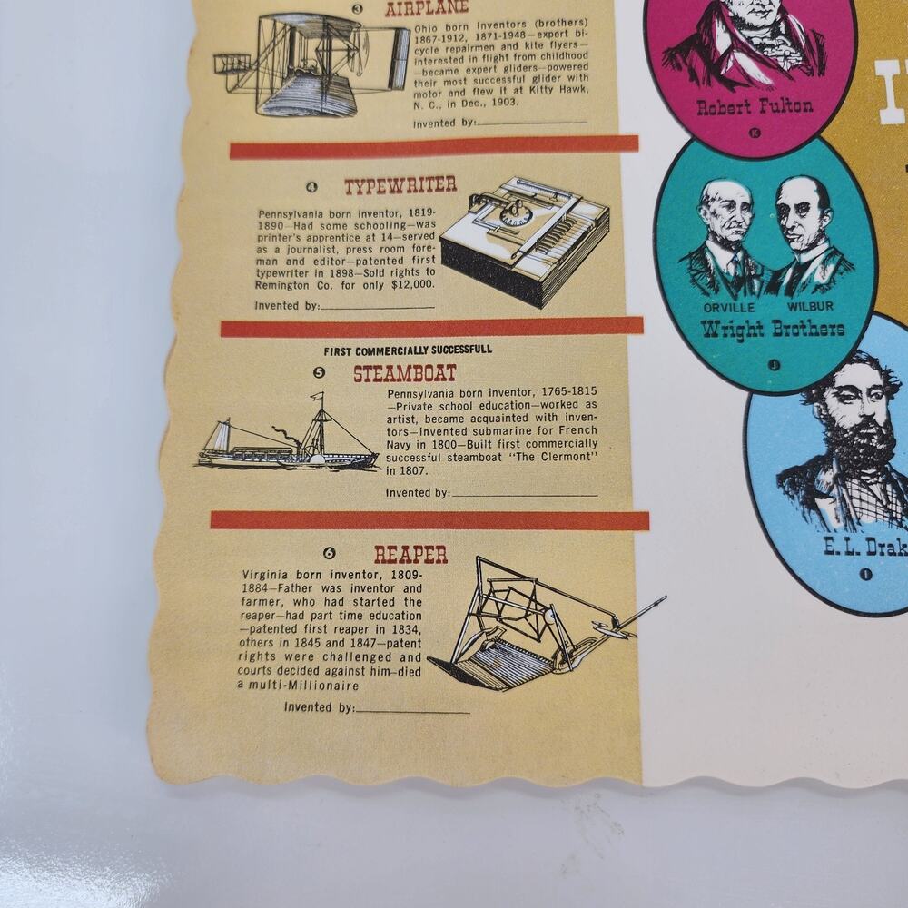Vtg Lot of 18 Paper Placemats American Inventors & Inventions Springprint #365 - Picture 4 of 7